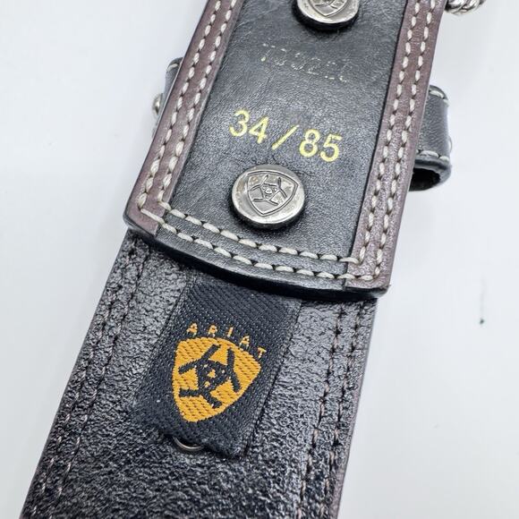 Ariat Limited Edition 2007 Black Brown Leather Studded Belt Metal Hardware 34/85 - Picture 4 of 16